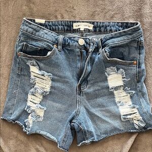 Blue Distressed Denim Shorts